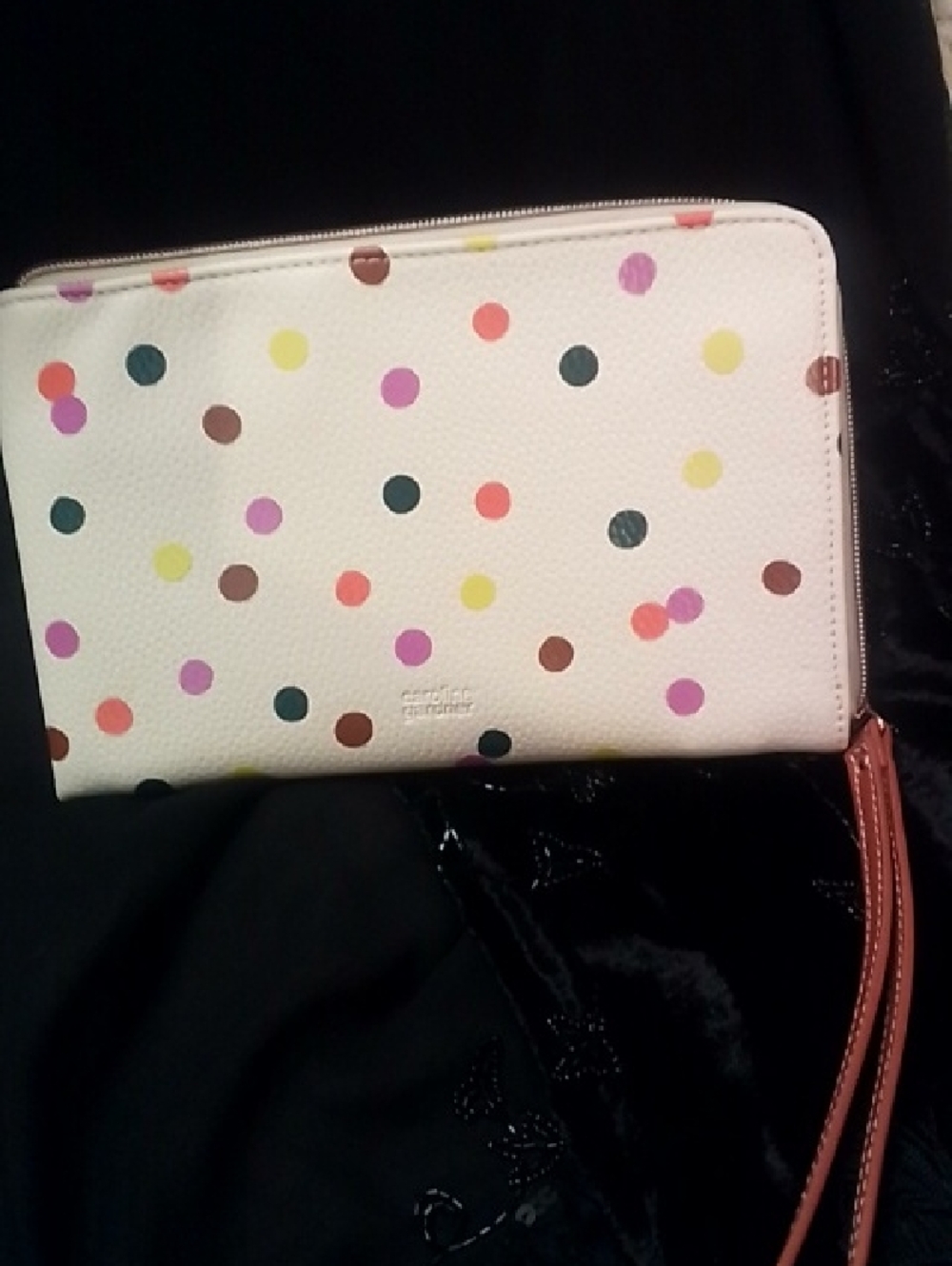 White Polka Dot Zip Wristlet Clutch - Multicolor Dots